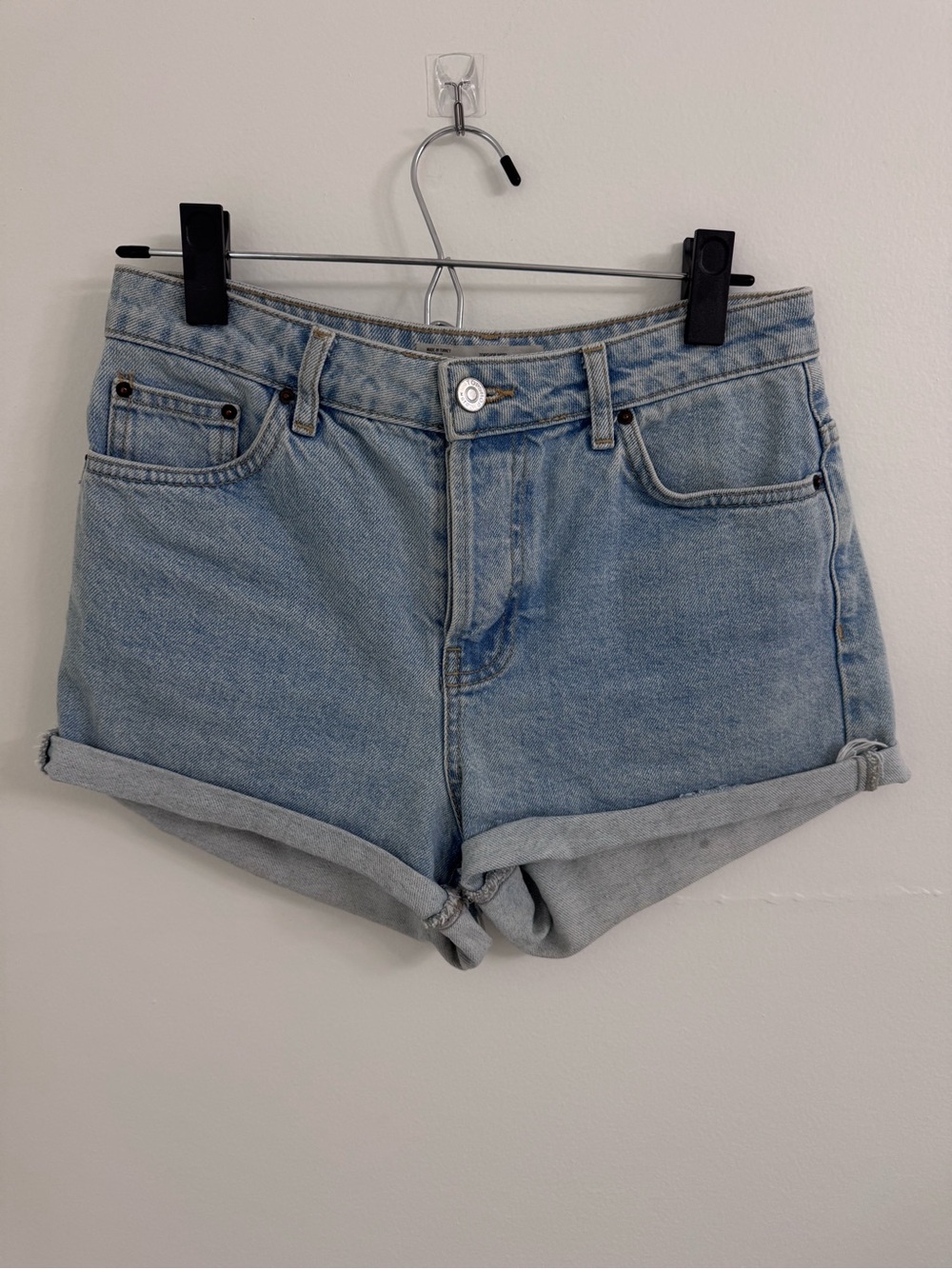 Topshop Light Blue Rolled-Hem Denim Shorts
